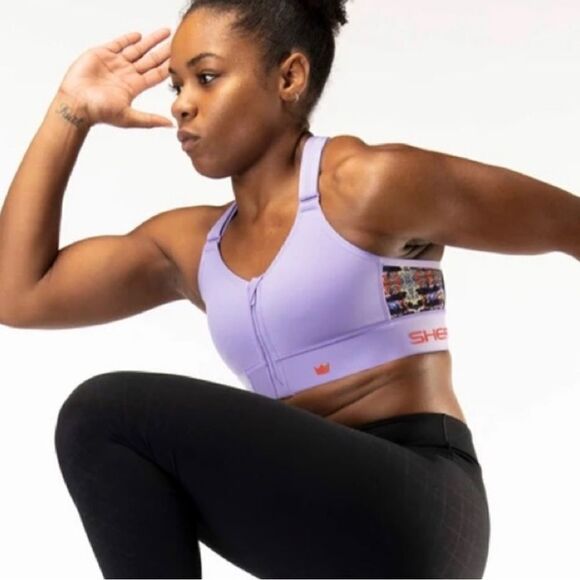 SHEFIT Barbeline London Volition Flex Sport Bra Purple Animal Print Size XS - Picture 2 of 8